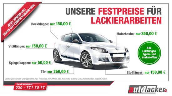 Unsere Festpreise für Lackierarbeiten